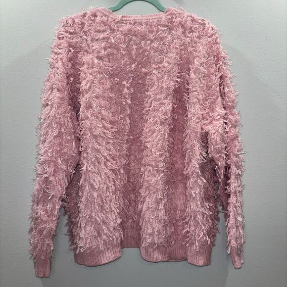 Oliver Bonas Touch Loop Pink Cardigan Valentines Day Teacher Cardigan Size 14 - Picture 7 of 14